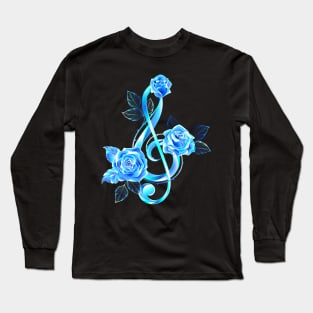 Fiery Treble Clef with Blue Roses Long Sleeve T-Shirt